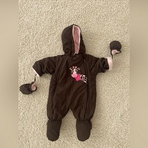 Okie Dokie pink and brown winter coverall 0-3mos